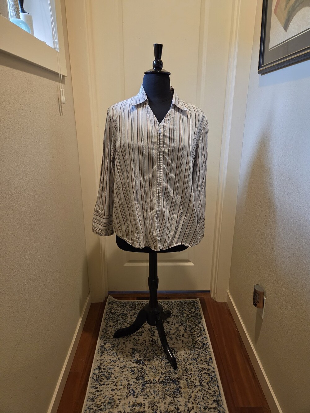 DCC Women's Button-Down Shirt in Black, Metallic and Pink Stripe